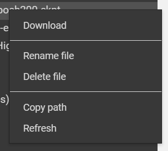 File context menu in Google Colab